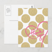 グリッターはっきりした金ゴールドドットとサンキューデザイン ポストカード (正面/裏面)