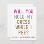 グリッターは私のドレスを持って私は見ている | Matron名誉 招待状 (正面/裏面)