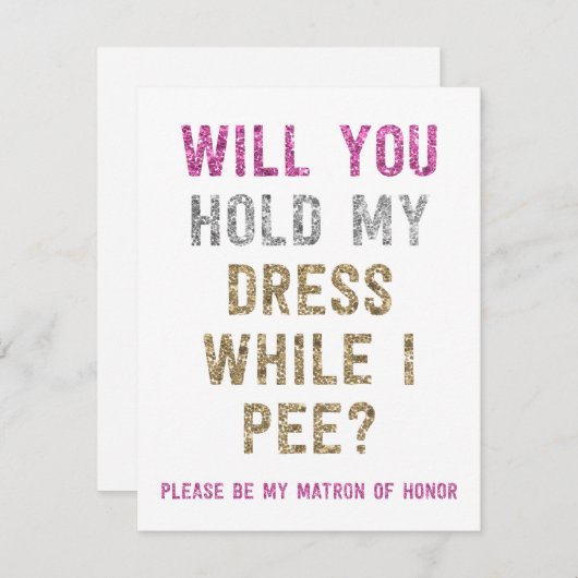 グリッターは私のドレスを持って私は見ている | Matron名誉 招待状 (正面/裏面)