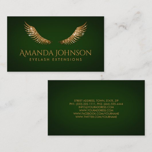 グリッターは金ゴールドの翼のエメラルドグリーンカードを打ちます 名刺 (正面/裏面)