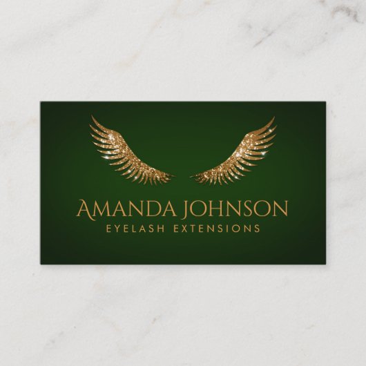 グリッターは金ゴールドの翼のエメラルドグリーンカードを打ちます 名刺 (正面)