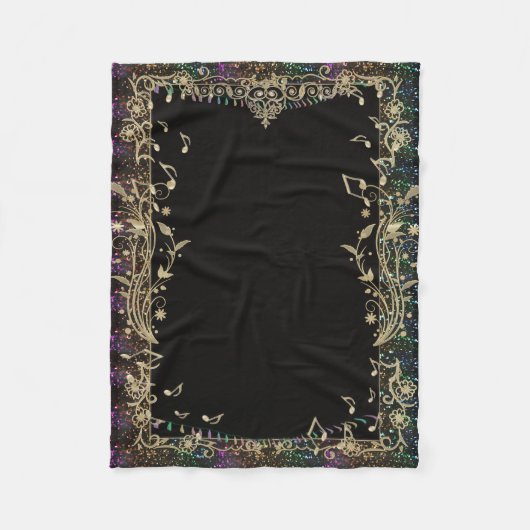 グリッターは金ゴールド音楽ノートのデザイン毛布を整えました フリースブランケット (正面)