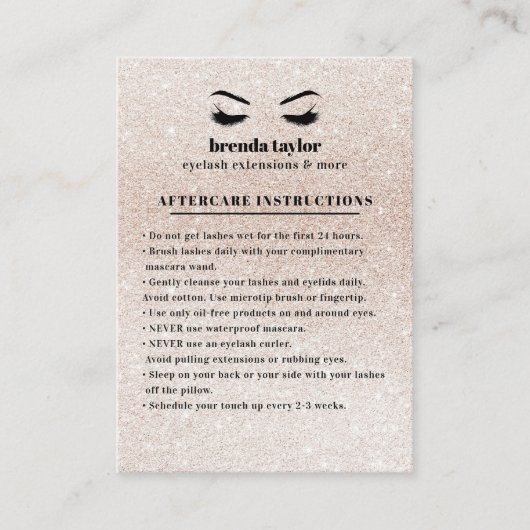 グリッターまつ毛ブラウバアフターケアの指示 名刺 (正面)