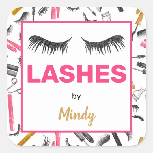 グリッターまばたきメイクアップアーティスト水彩画 スクエアシール (正面)