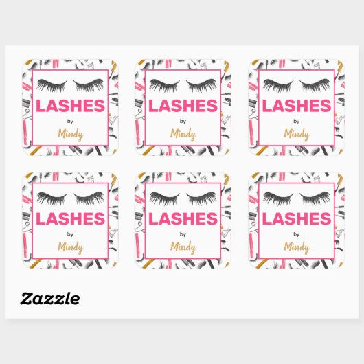 グリッターまばたきメイクアップアーティスト水彩画 スクエアシール (シート)