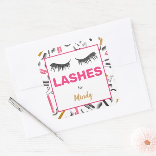 グリッターまばたきメイクアップアーティスト水彩画 スクエアシール (封筒)