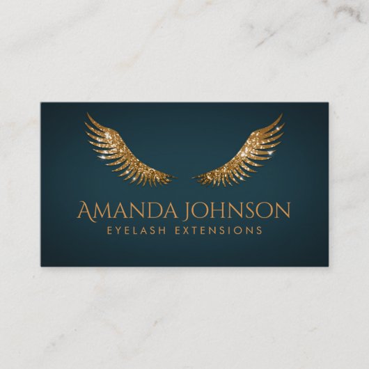 グリッターまばたき金ゴールドウィングスダークブルーカード 名刺 (正面)