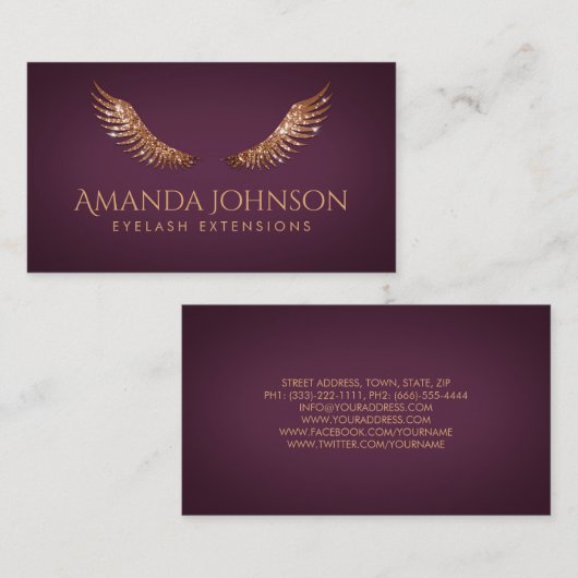 グリッターまばたき金ゴールドウインググレープカラーカード 名刺 (正面/裏面)