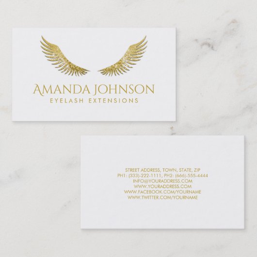 グリッターまばたき金ゴールドウイングシンプルホワイトカード 名刺 (正面/裏面)