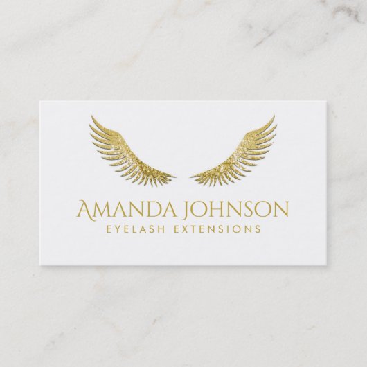 グリッターまばたき金ゴールドウイングシンプルホワイトカード 名刺 (正面)