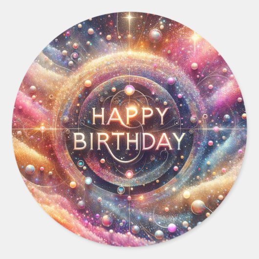 グリッターをテーマにした誕生日シール ラウンドシール (正面)