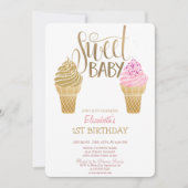グリッターアイスクリームマカロンストライプの誕生日 招待状 (正面)