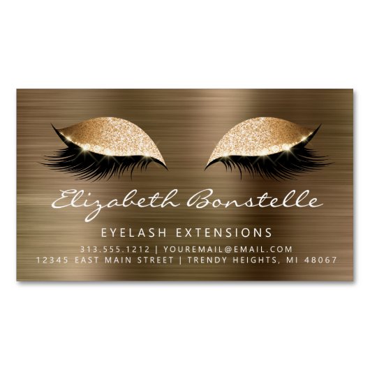 グリッターアイズブラッシュドメタルラッシュエクステンション金ゴールド マグネット名刺 (正面)