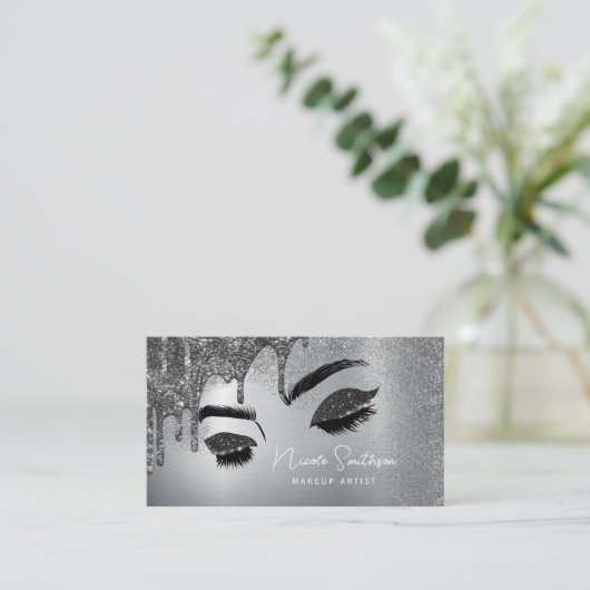 グリッターアイズブラッシュメタルメイクアップアーティストシルバー 名刺 (スタンド正面)