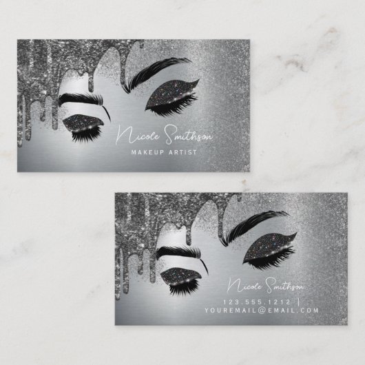 グリッターアイズブラッシュメタルメイクアップアーティストシルバー 名刺 (正面/裏面)
