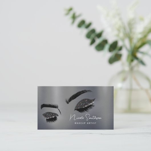 グリッターアイズブラッシュメタルメイクアップアーティストシルバー 名刺 (スタンド正面)
