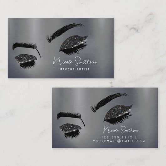 グリッターアイズブラッシュメタルメイクアップアーティストシルバー 名刺 (正面/裏面)