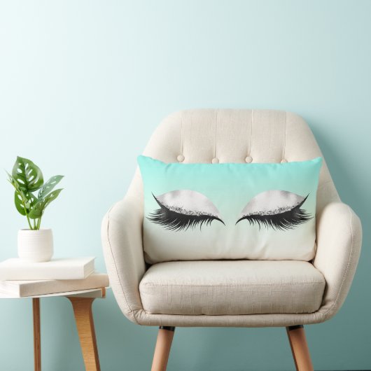 グリッターアイズメイクレイズターコイズパステルグラデーション ランバークッション (椅子)