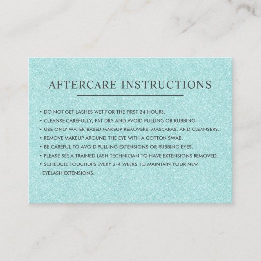 グリッターアクアまつ毛アフターケアの指示 名刺 (正面)