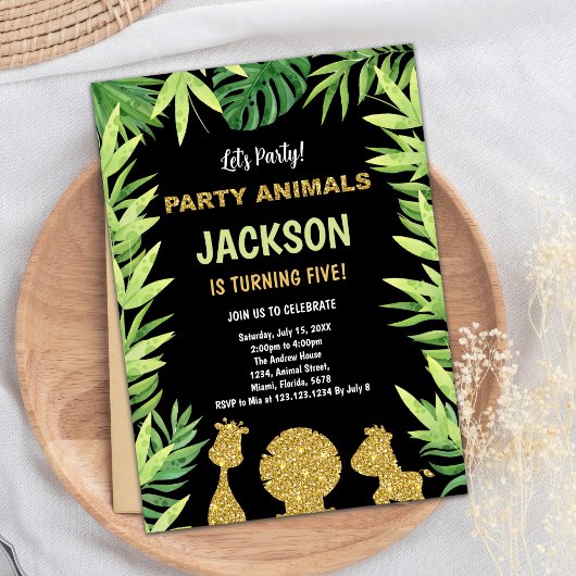 グリッターアニマルズワイルドワン誕生日招待状 招待状