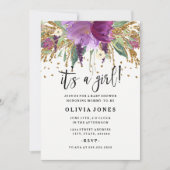 グリッターアメジストガールベビーシャワー招待状 招待状 (正面)