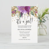 グリッターアメジストガールベビーシャワー招待状 招待状 (スタンド正面)