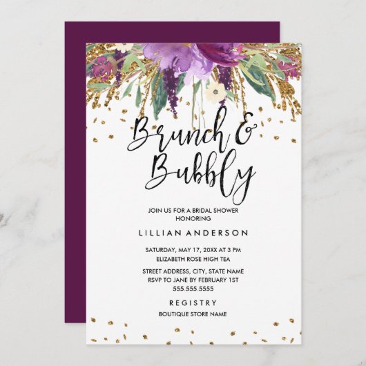 グリッターアメジストブライダルシャワー招待 招待状 (正面/裏面)