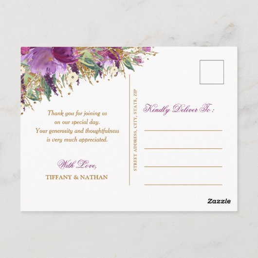 グリッターアメジスト紫フォトサンキューポストカード ポストカード (裏面)