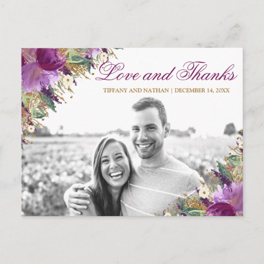グリッターアメジスト紫フォトサンキューポストカード ポストカード (正面)