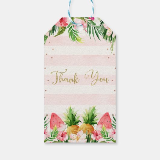 グリッターアロハトロピカルフローラとフルーツ誕生日 ギフトタグ (裏面)