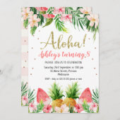 グリッターアロハトロピカルフローラ&フルーツ誕生日 招待状 (正面/裏面)