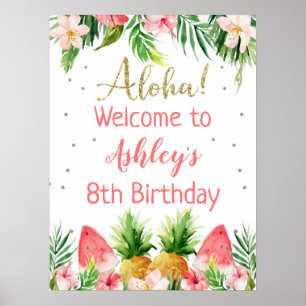 グリッターアロハフローラフルーツ誕生日歓迎 ポスター