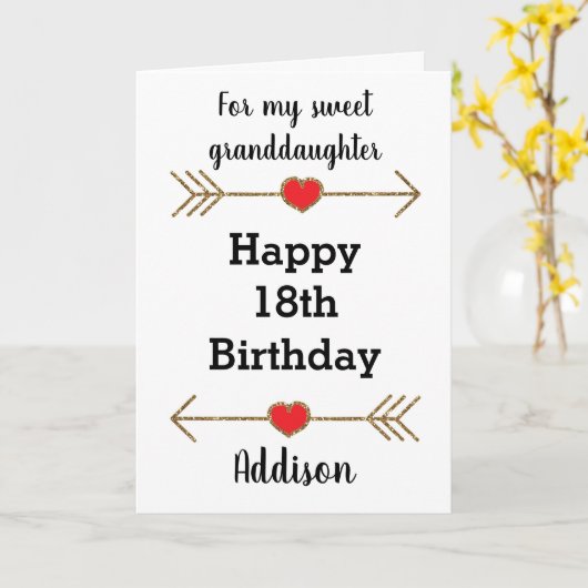 グリッターアローハート18誕生日孫娘 カード (黄色い花)