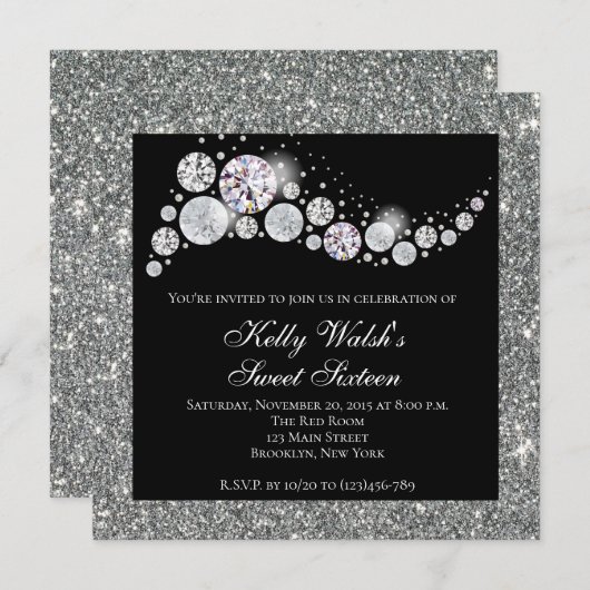 グリッターアンドグラムダイヤモンドスウィート16招待状 招待状 (正面/裏面)