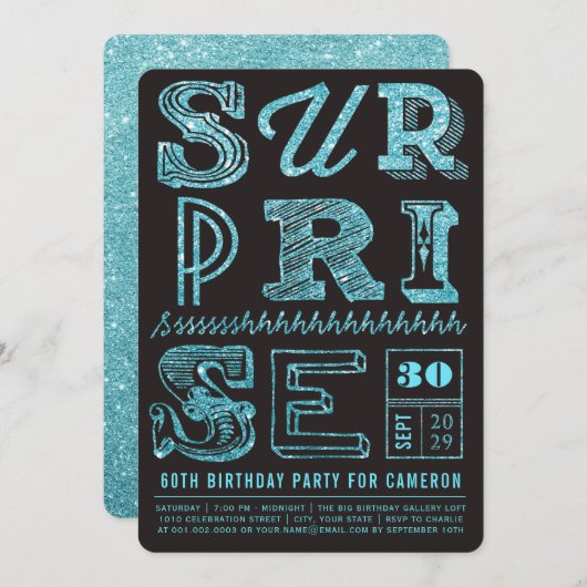 グリッターアールデコサプライズパーティー誕生日招待状 招待状 (正面/裏面)