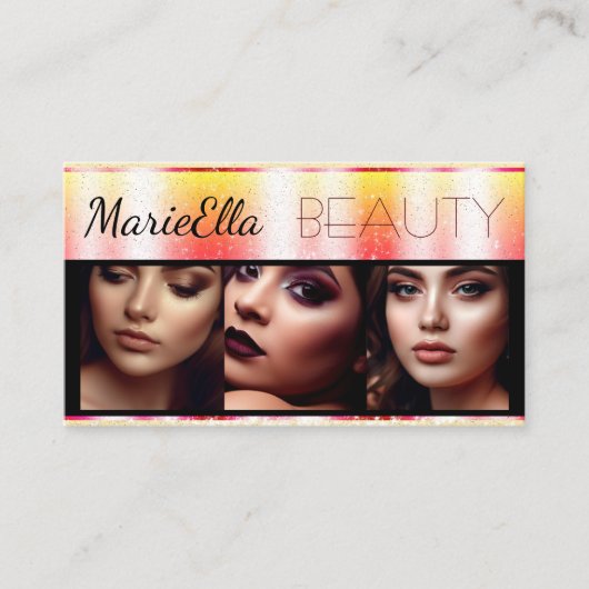 グリッターイエローピーチ製品ラベル(ロゴ付き) 名刺 (正面)