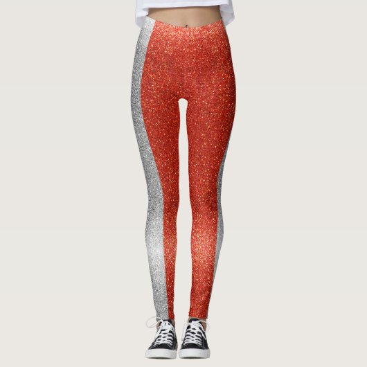 グリッターイタリアン国旗イタリアきらきら光るファッションスタイリッシュ レギンス (正面)