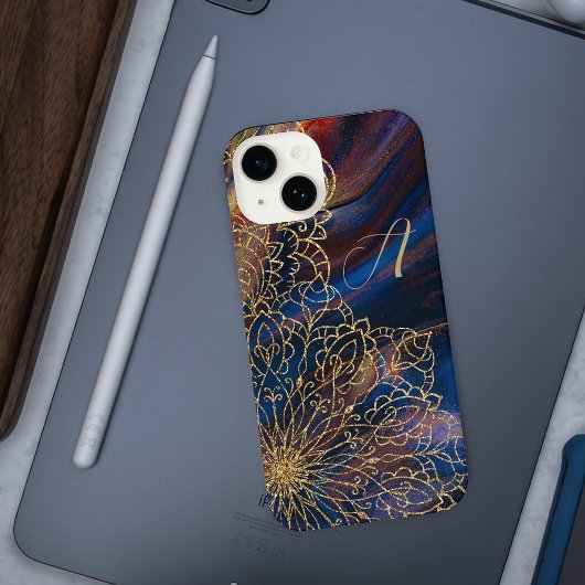 グリッターインディアン手引き装飾品モノグラムの iPhoneケース