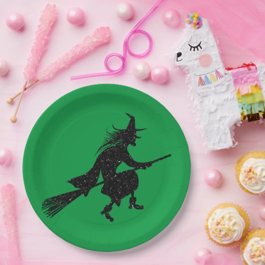 グリッターウィッチシルエットハロウィーン ペーパープレート (パーティー)