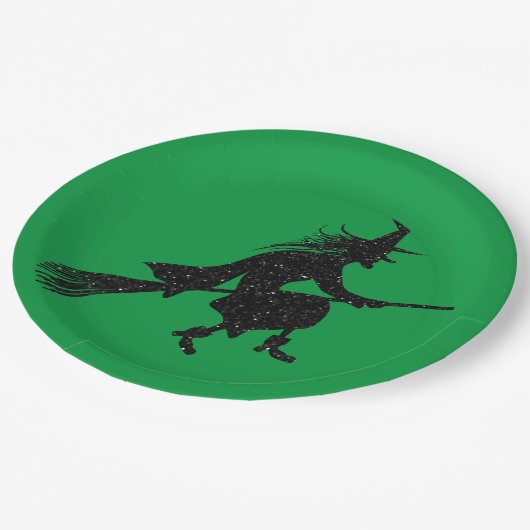 グリッターウィッチシルエットハロウィーン ペーパープレート (アングル)