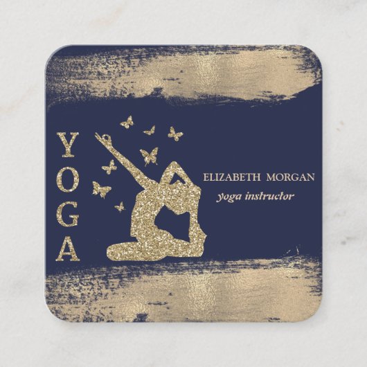 グリッターウィメンシルエットフェイク金ゴールドブラシストローク スクエア名刺 (正面)