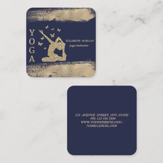 グリッターウィメンシルエットフェイク金ゴールドブラシストローク スクエア名刺 (正面/裏面)