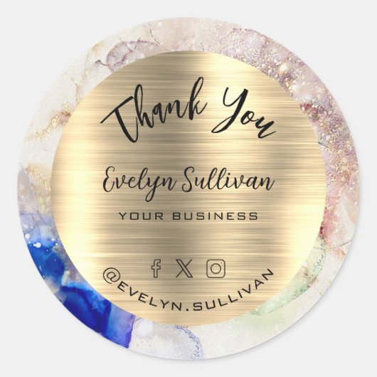 グリッターウォーターカラーゴールドフォイルエレガントサンキュー ラウンドシール (正面)
