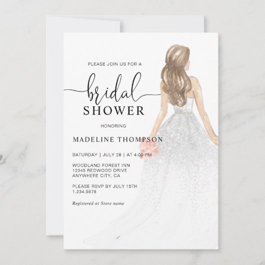 グリッターウォーターカラーダスティピンクブライドブライダルシャワー 招待状 (正面)