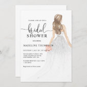 グリッターウォーターカラーダスティピンクブライドブライダルシャワー 招待状 (正面/裏面)