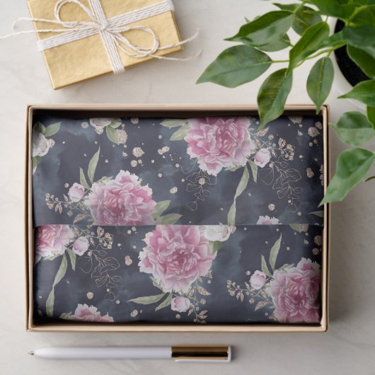 グリッターウォーターカラーピンクブルーフローラグガーリーラム 薄葉紙 (ギフト)