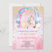 グリッターウォーターカラーユニコーン誕生日招待状 招待状 (正面)