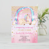 グリッターウォーターカラーユニコーン誕生日招待状 招待状 (スタンド正面)