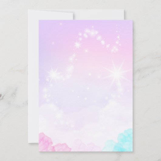 グリッターウォーターカラーユニコーン誕生日招待状 招待状 (裏面)