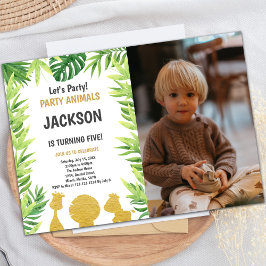 グリッターウッドランド動物の招待状と写真 招待状